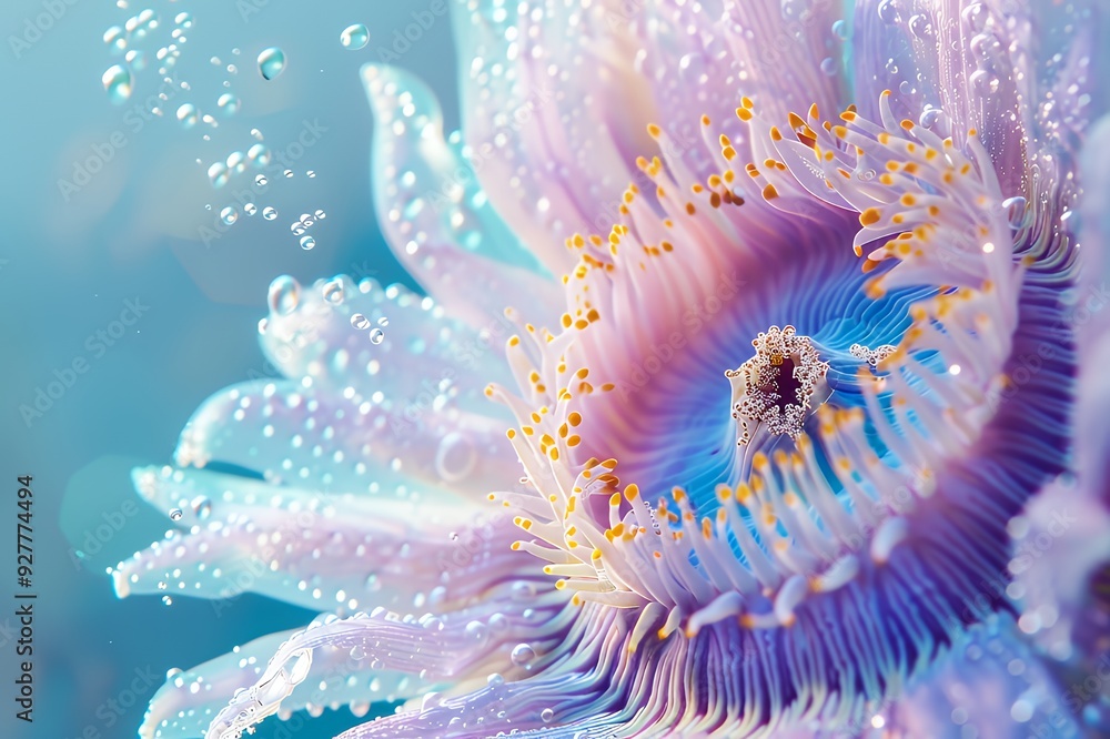 A close-up of a vibrant purple flower with yellow accents, surrounded by water droplets. A close-up of a vibrant purple flower with yellow accents, surrounded by water droplets.