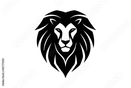 A Lion head logo, simple vector art. silhouette black photo