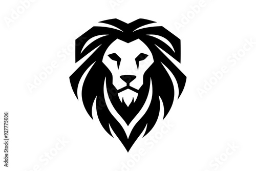 A Lion head logo, simple vector art. silhouette black photo