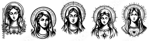 illustrations of the Our Lady Virgin Mary with symbolic halos