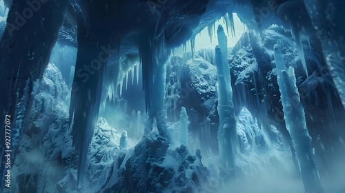 Gorge with icy slopes forming arches