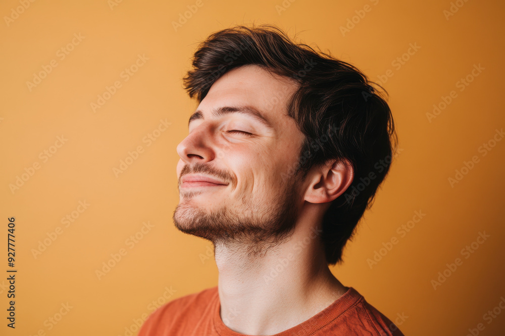 A close up of a man's face with his eyes closed A close up of a man's face with his eyes closed