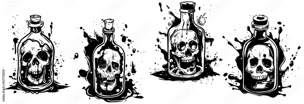 Fototapeta premium skull bottles with dark splash vector sketch