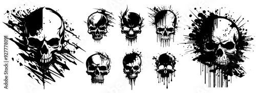 stylized skull designs featuring melting and cracked details