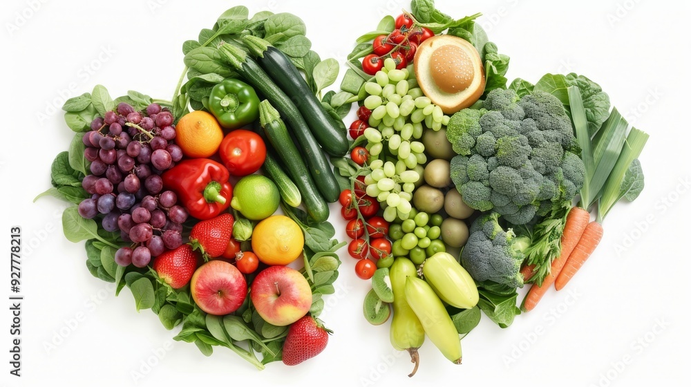 Heart Shapes Filled with Fast Food and Fresh Produce for Comparison. Heart Shapes Filled with Fast Food and Fresh Produce for Comparison.
