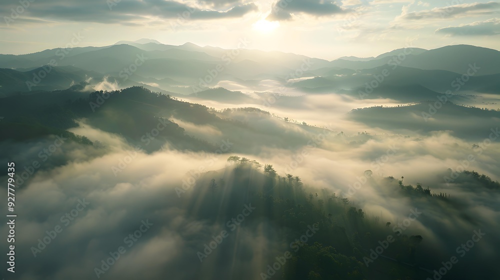 Fototapeta premium The hills are surrounded by dense fog