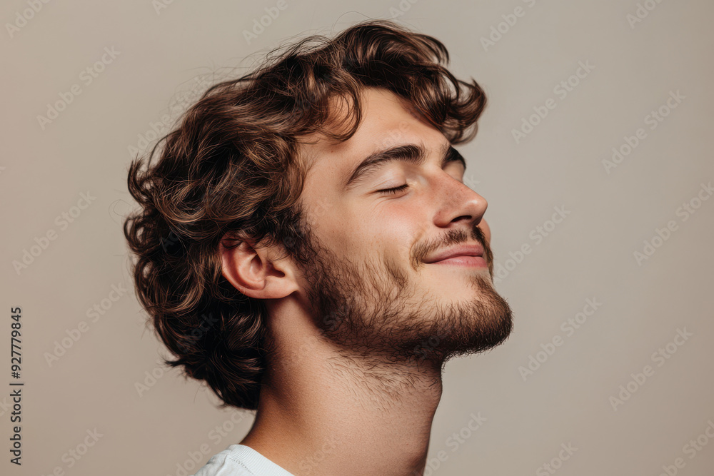 Fototapeta premium A close up of a man's face with his eyes closed