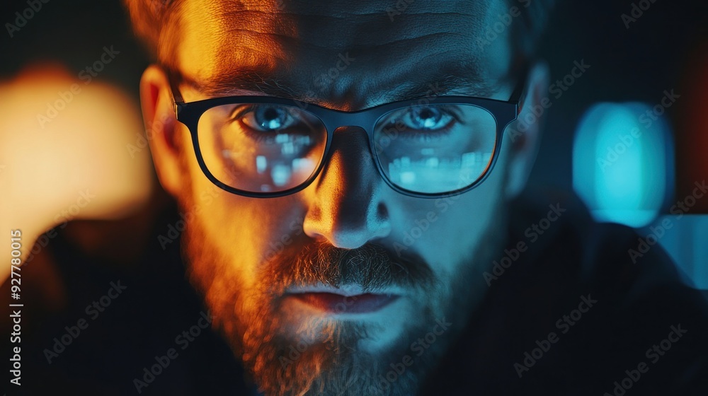 Intense Gaze of a Man in Glasses Intense Gaze of a Man in Glasses