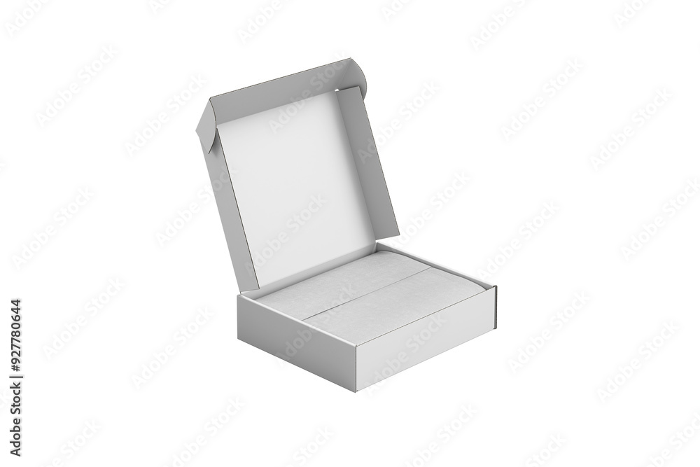 White paper kraft cardboard box made from recyled paper open and isolated on white background, 3D illustration, 3D rendering White paper kraft cardboard box made from recyled paper open and isolated on white background, 3D illustration, 3D rendering
