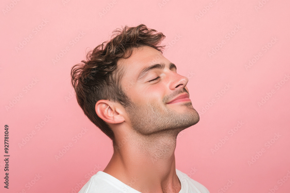 A close up of a man's face with his eyes closed A close up of a man's face with his eyes closed