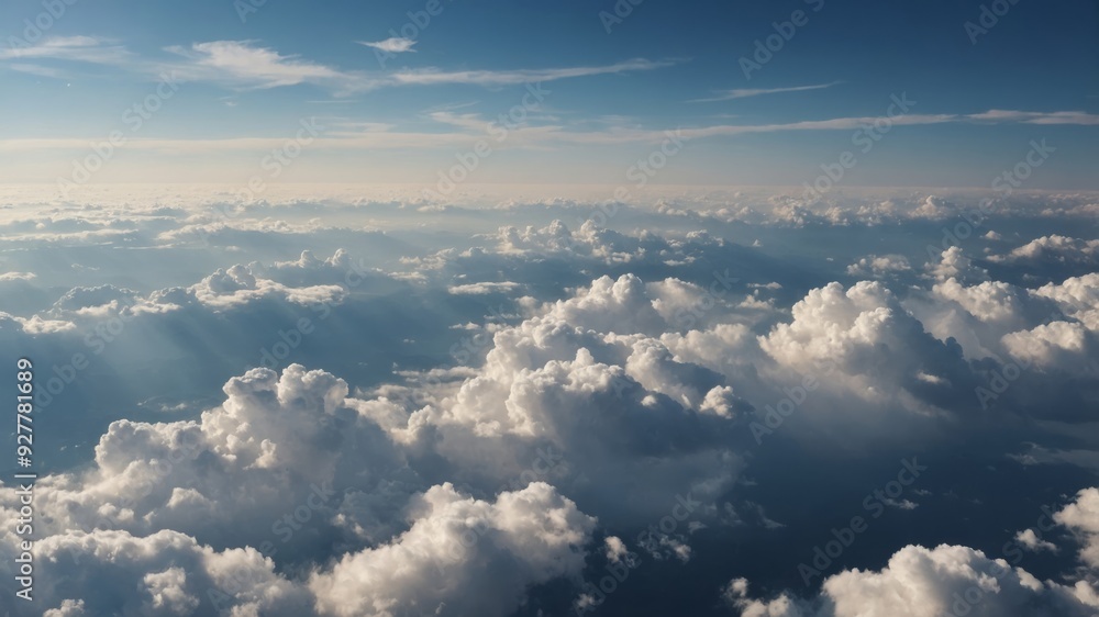 Aerial view of fluffy white clouds with copy space. Aerial view of fluffy white clouds with copy space.