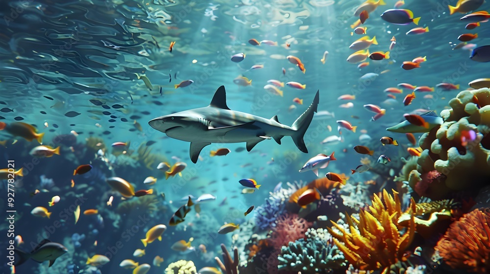 Fototapeta premium Sharks swimming gracefully among the coral reefs