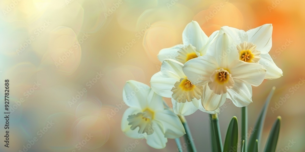 Soft focus narcissus flowers in a garden Soft focus narcissus flowers in a garden