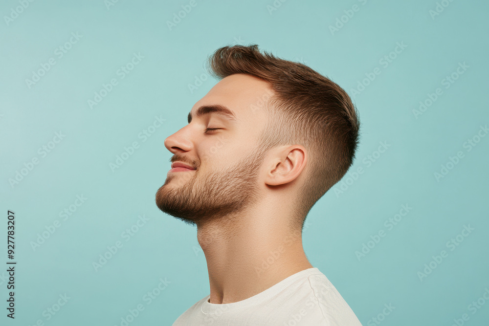 A close up of a man's face with his eyes closed A close up of a man's face with his eyes closed