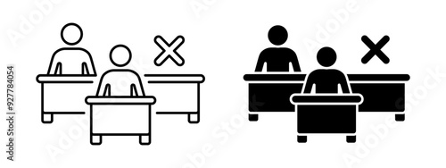 Missing student icon. Vacant place symbol. Fired employee vector illustration. Worker shortage sign. Workman dismissal pictogram. Classroom concept with missing student sitting at school desk.