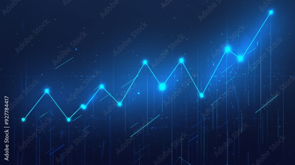 Fototapeta premium Stock Market Graph with Upward Trend on Dark Background, Blue-Themed Financial Data Illustration