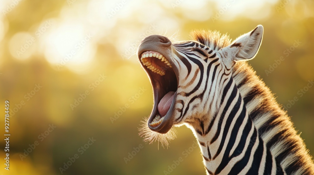 Naklejka premium Yawning Zebra in the African Savanna