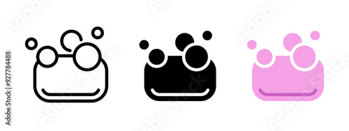 Soap with bubbles icon. Soap foam vector illustration. Pink water bubbles symbol. Hygiene care sign. Bathroom pictogram. Bathing concept.