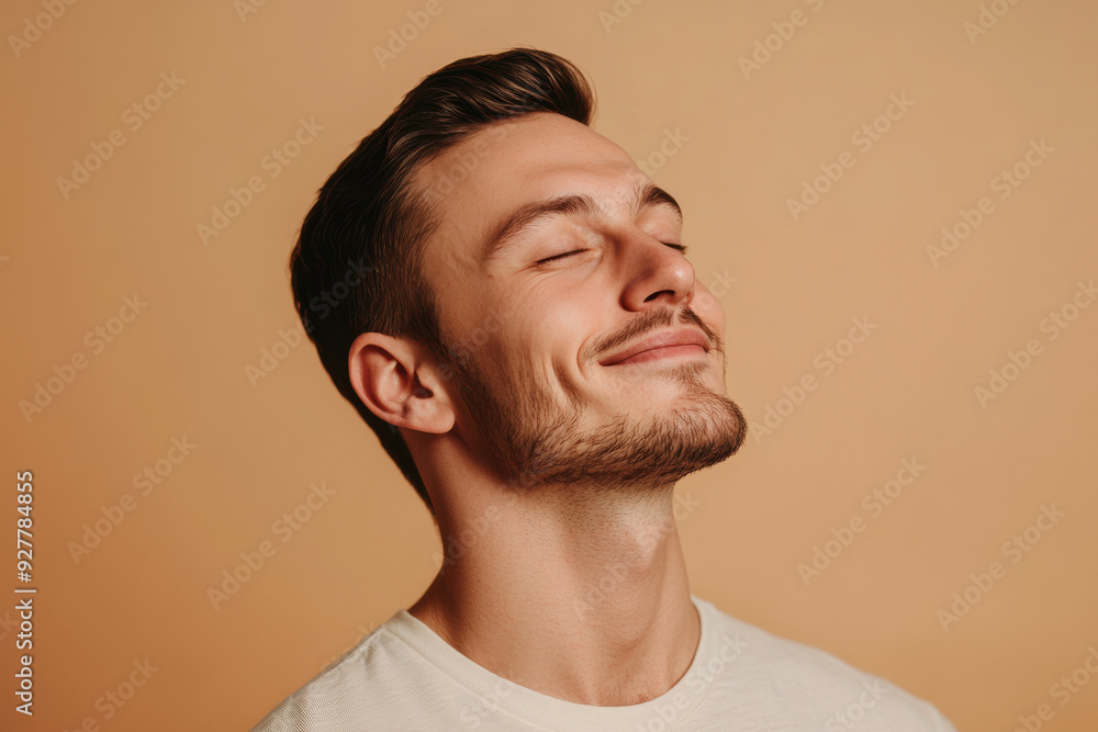 A close up of a man's face with his eyes closed A close up of a man's face with his eyes closed