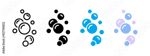 Soap bubbles icon. Foam bubble symbol. Sparkling water vector illustration. Fizzy soda drops sign. Oxygen sphere pictogram. Clean wash suds concept. Blue blowing bubbles icon set.