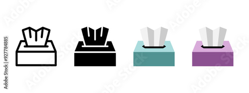 Tissue box icon set. Toilet paper symbol. Wet napkin vector illustration. Clean bathroom sign. Wipe towel pictogram. Disposable handkerchief concept.