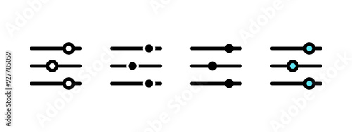 Settings button icon. Volume level slider symbol. Adjustment button for web and app media interface vector illustration. Control panel sign. Equalizer pictogram. Settings controller concept.