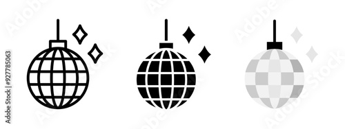 Disco ball icon. Nightclub shiny sphere symbol. Sparkling party ball decoration vector illustration. Dance club with music concept. Colored disco ball pictogram.