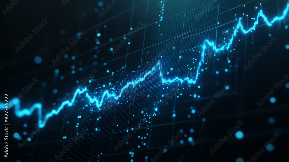 Stock Market Graph with Upward Trend on Dark Background, Blue-Themed Financial Data Illustration Stock Market Graph with Upward Trend on Dark Background, Blue-Themed Financial Data Illustration
