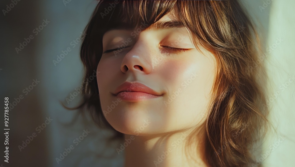 Close-up of a woman's face with brown hair. Close-up of a woman's face with brown hair.