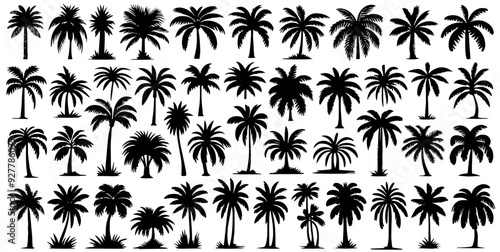 vector collection of tropical palms in black and white style
