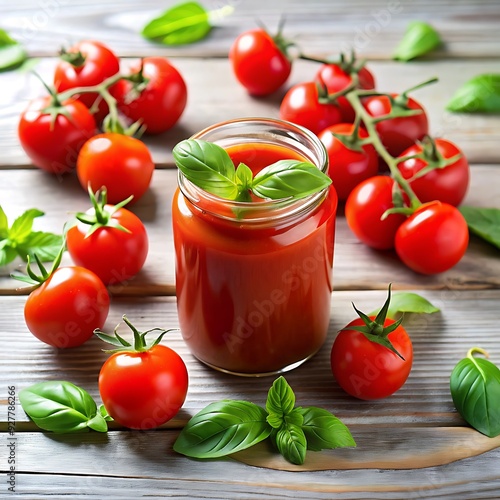 Two bottles of tomato juice with a straw in the middle photo