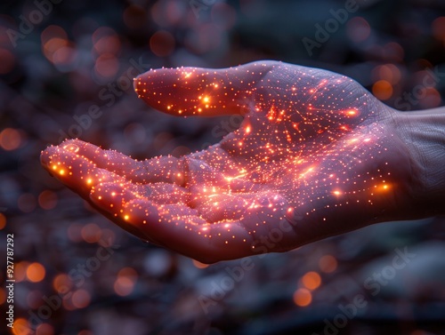 Hand with glowing particles