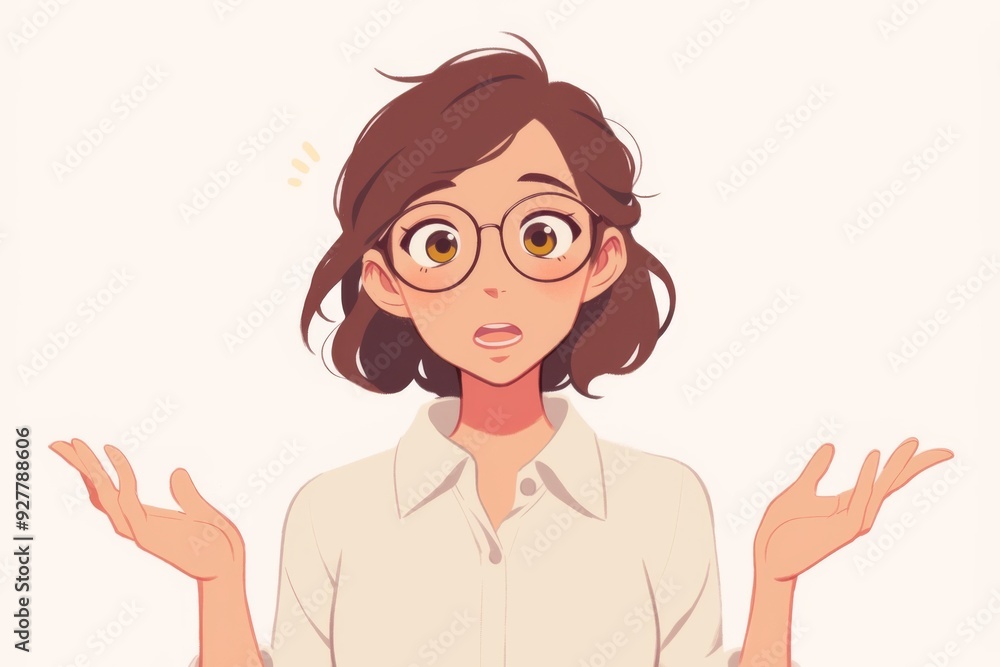 Animated Vector Illustration of a Woman with Glasses in an Animated Conversation, Wearing a White Shirt and Tie with Raised Hands
Animated Vector Illustration of a Woman with Glasses in an Animated Conversation, Wearing a White Shirt and Tie with Raised Hands
