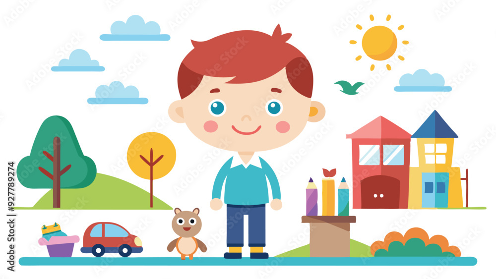 little boy with his pet toys