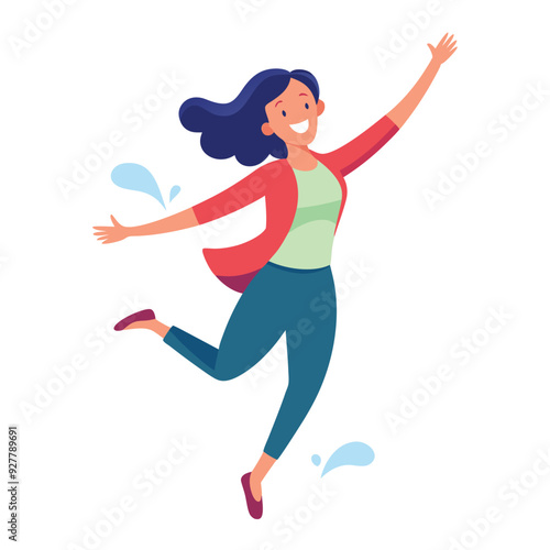 woman with jumping happy character