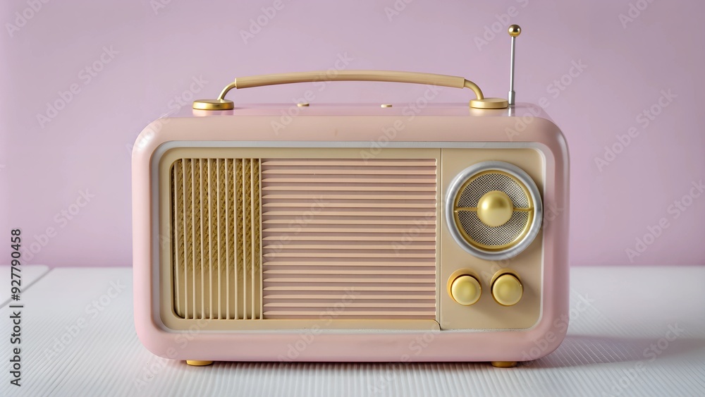 Pink retro radio receiver on the table in front of pink background
Pink retro radio receiver on the table in front of pink background
