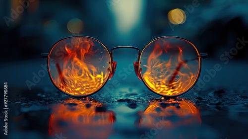 Obraz na płótnie Fire Reflection in Glasses w salonie