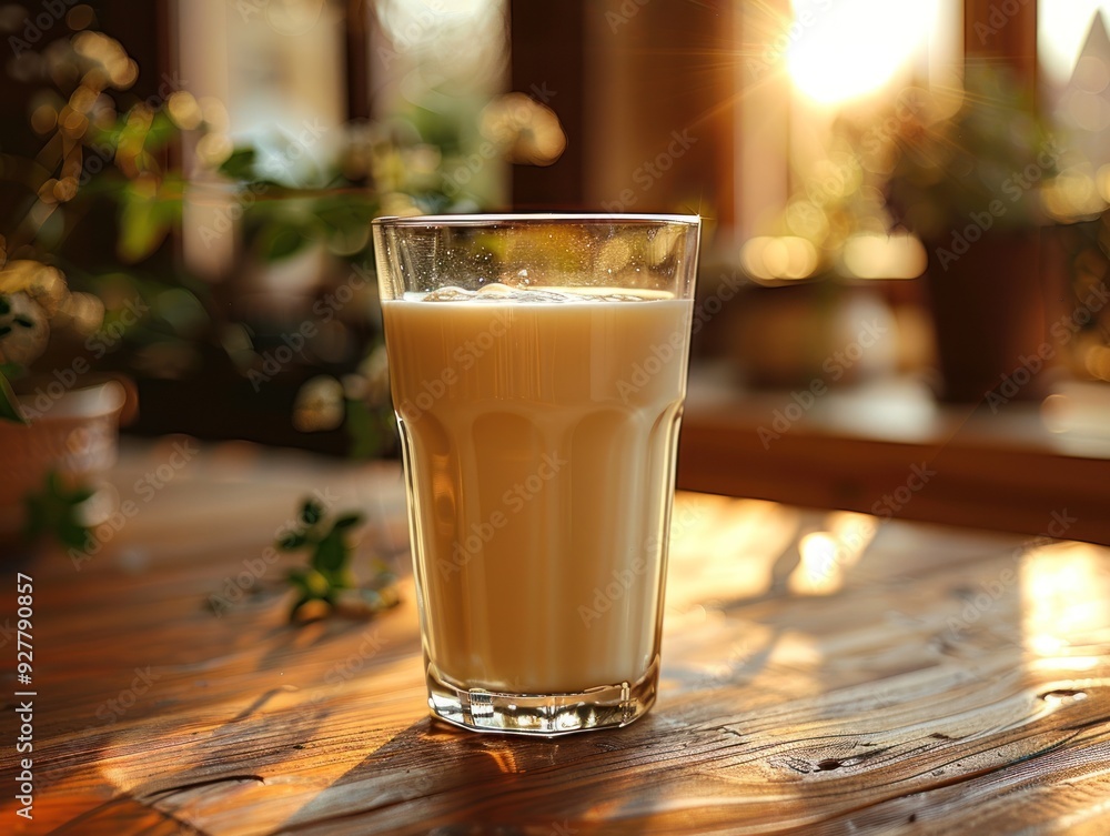 Glass of Milk on Wooden Table