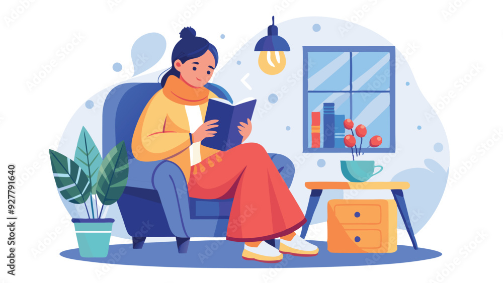 woman sitting on chair reading book in living room woman sitting on chair reading book in living room