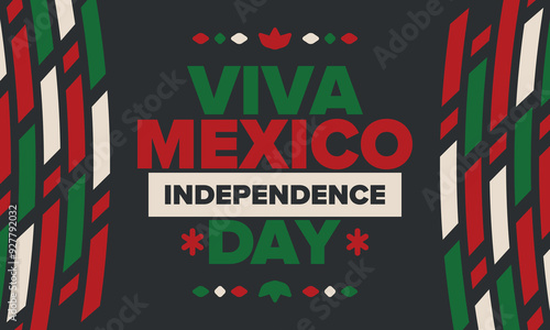 Viva Mexico. Mexican Independence Day. Happy holiday. Celebrate annual in September 16. Freedom day. Patriotic mexican design. Poster, card, banner, template, background. Vector illustration