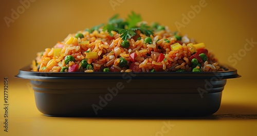 Obraz na płótnie Delicious Fried Rice in a Black Container w salonie