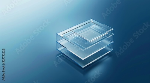 Obraz na płótnie Stack of Transparent Glass Cubes on Blue Background w salonie