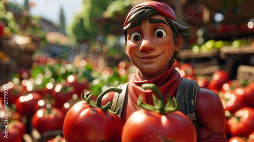 Obraz na płótnie Smiling Tomato Farmer w salonie