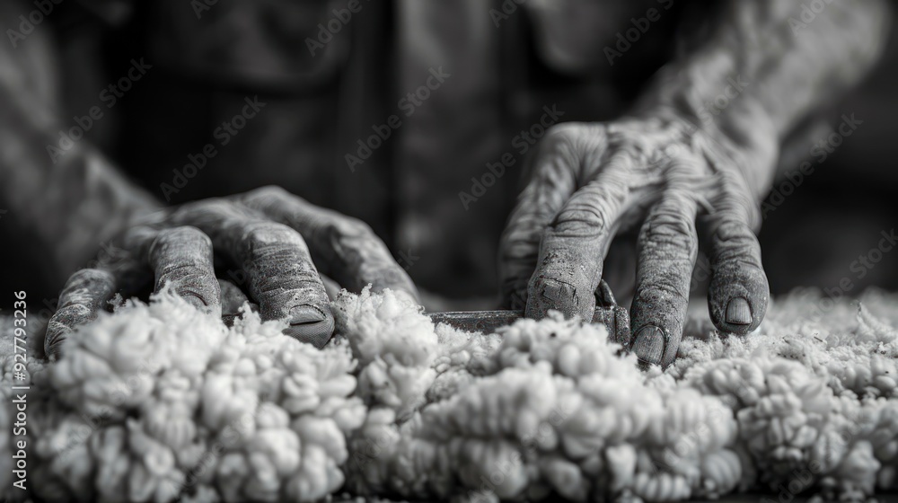 Close-up of Elderly Hands Working with Wool