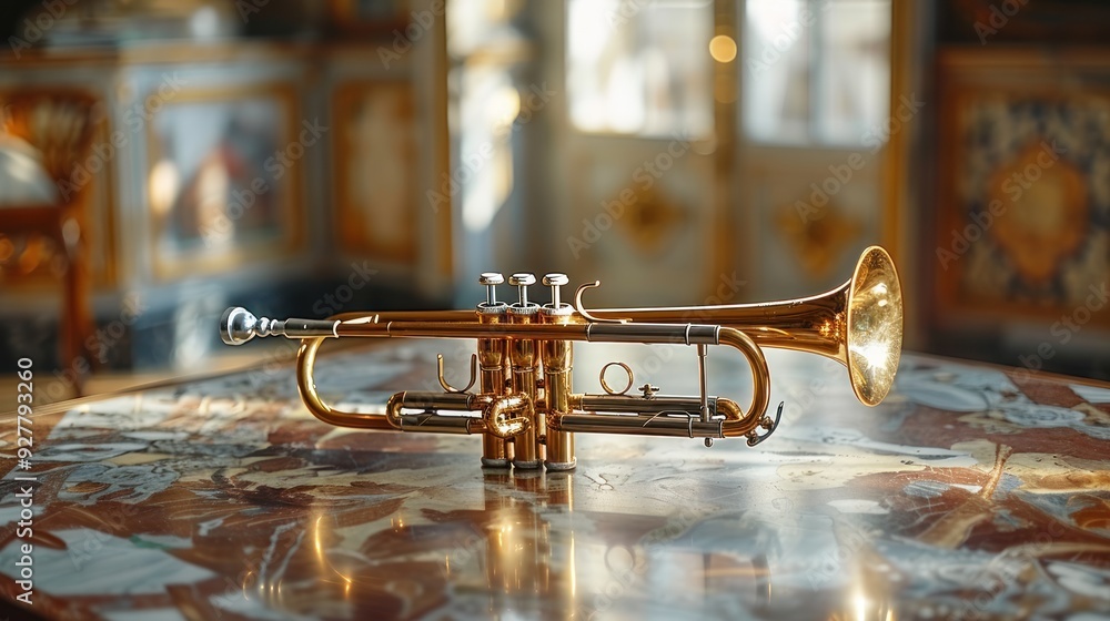 Golden Trumpet on Marble Table
