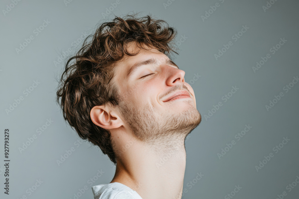 Fototapeta premium A close up of a man's face with his eyes closed