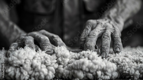 Obraz na płótnie Close-up of Elderly Hands Working with Wool w salonie