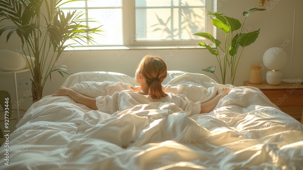Woman Relaxing in Bed by Window