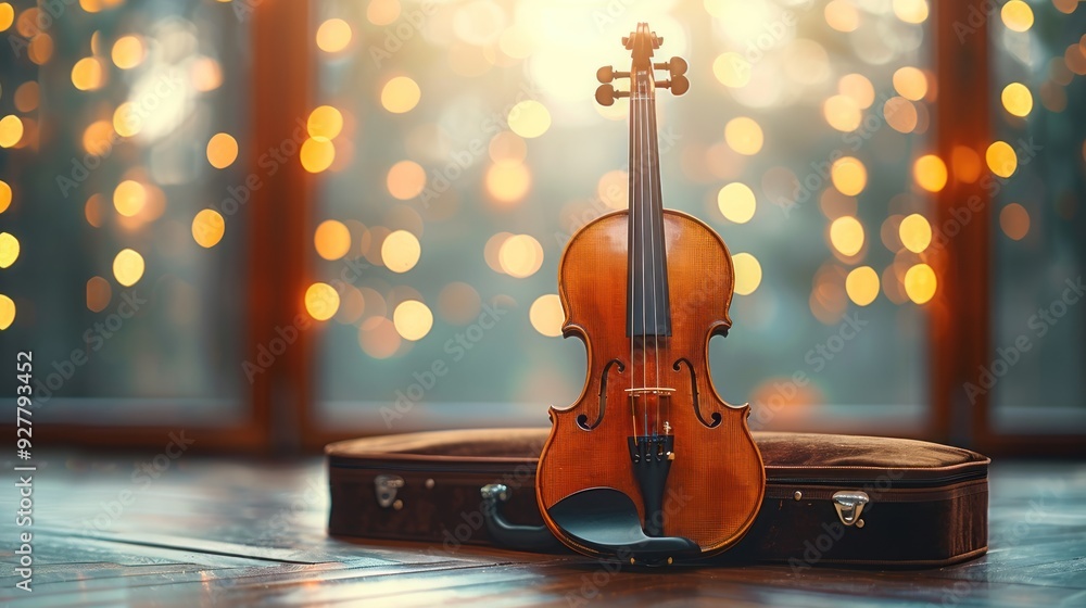Violin with Case in Festive Lights