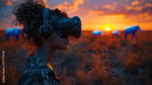 Obraz na płótnie Virtual Reality Sunset Adventure w salonie